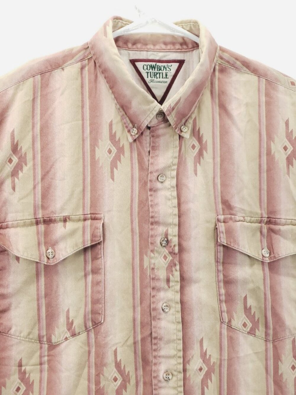 Cowboys Turtle Shirt Mens XL Pink Beige Western Southwest Aztec Long Sleeve - Picture 3 of 10